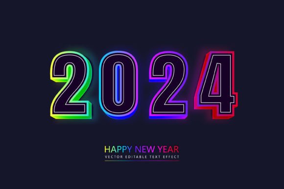 2024 Happy New Year Neon Sign Text