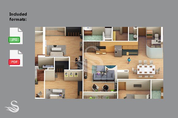3 Bedroom Apartment Top View with People