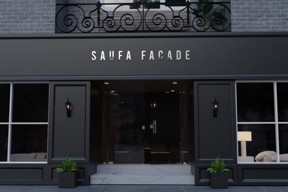Enhancing Brand Identity with Silver Logo Mockup Black Facade Sign