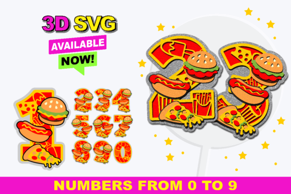 Fast Food Numbers: Elevating Your Designs with 3D SVG Layers
