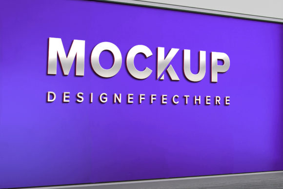 Metallic Logo Mockup on Purple Wall