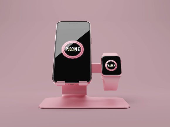 Mobile Phone with Smart Watch Mockup
