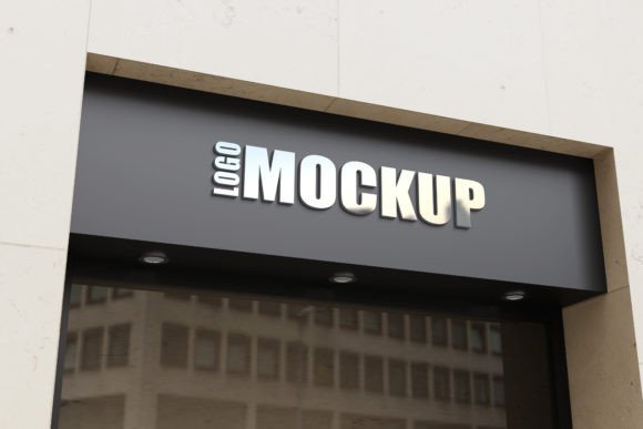 Silver Logo Mockup Facade Sign Building